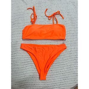 Shein bright orange high waisted bikini size small